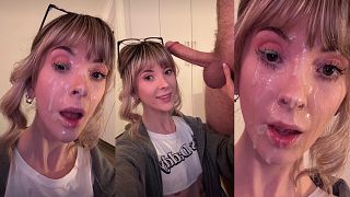 CUCK-CEPTION: sucking my boyfriend to a video of me fucking another man (HUGE FACIAL)